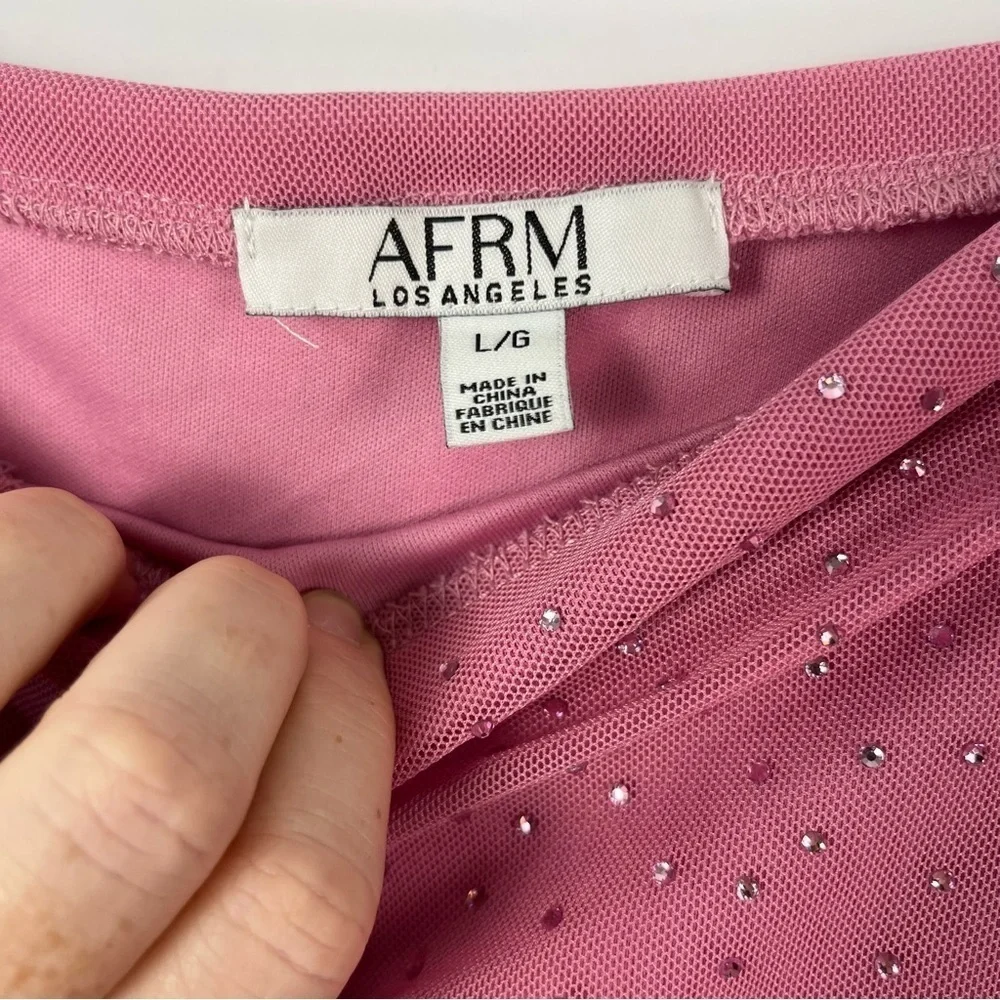 AFRM Dasani Rhinestone Dotted Ruched Miniskirt Large